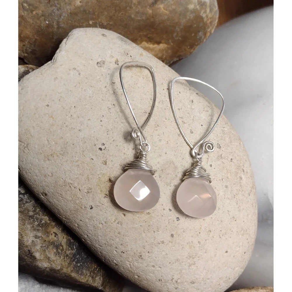 Sterling Silver Pink Facet Stone Dangle Earrings